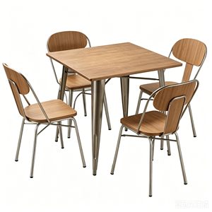 Tavolo e Sedia in Metallo Stile Moderno Tongli per <span class=keywords><strong>Bar</strong></span> e Ristoranti, Arredamento per Sala da Pranzo con <span class=keywords><strong>Design</strong></span> a Pannelli in Legno - Product Image 2
