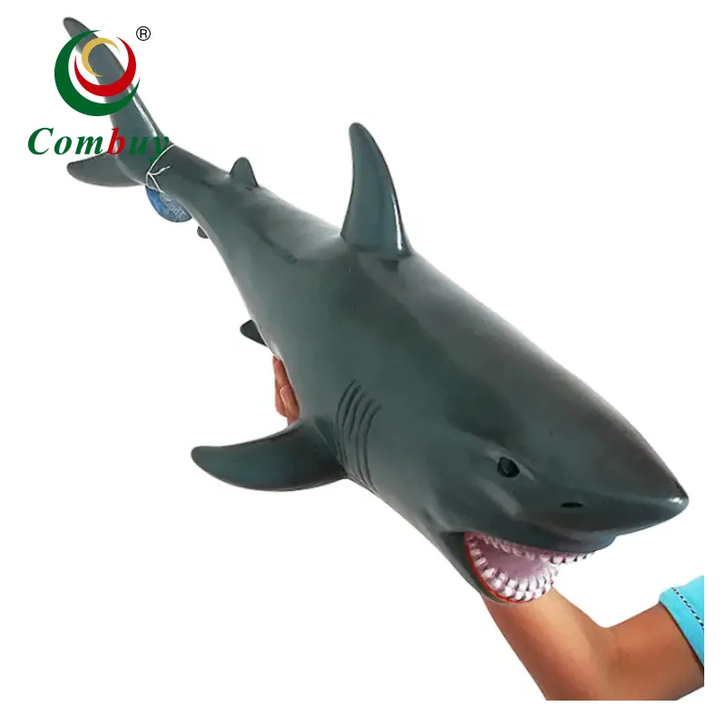 Soft rubber simulation large model plastic shark toy with IC