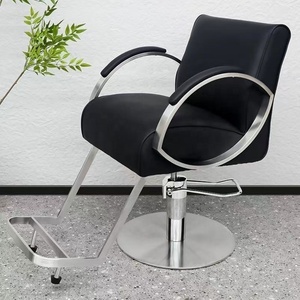 Modern Black Faux Leather Barber Chair Stainless Steel Frame Hydraulic Height Adjustable Round Base Salon Furniture - Product Image 1