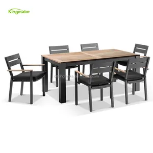 Garden Used White Color 8 Seater Dining Table And Chairs Outside Table Aluminum Furniture Teak Wood Top Outdoor Patio Furniture