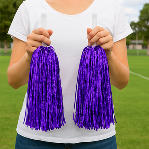 2 pompones de porristas morados con mango de plástico para eventos deportivos, actuaciones de baile, suministros para fiestas de Rally de espíritu escolar - Product Image 3