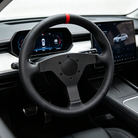 Volante de Carreras JLH de 320 mm, Empuñadura de Cuero Negro, Línea de Posicionamiento Roja, 3 Radios de Aluminio para Auto y Simulación de Carreras