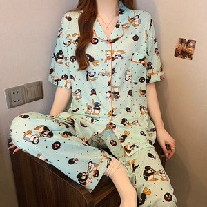 Moda Wearable Loungewear Penguin Print Pijamas Ladies Wearable <span class=keywords><strong>de</strong></span> manga corta Slouchy Conjunto cómodo - Product Image 5