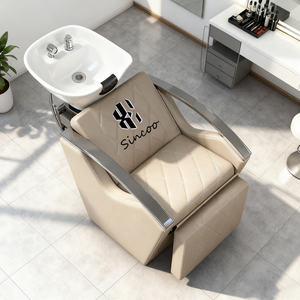 Wholesale High <b>End</b> Metal Shampoo Chair Hair Salon Fashionable PU Leather Ceramic Basin Shampoo <b>Bed</b> Back Washing Unit - Product Image 3