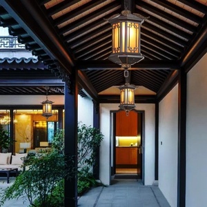 Traditional Black Plastic <b>Outdoor</b> Ceiling <b>Light</b> LED <b>Hanging</b> Pendant Lantern 6000K Daylight Alert Dimmable 10-Year Warranty for - Product Image 1