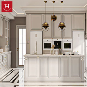 HAPPY HOUSES Mobili da Cucina in Legno Massello con Set Isola e Piano in Marmo, Cucina di Lusso <span class=keywords><strong>per</strong></span> Villa, Materiale Opzionale in PVC o MDF - Product Image 3