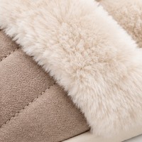 Pantoufles mules matelassées avec bande en peluche, couleur taupe, pour l'intérieur, hiver, chaussures de maison