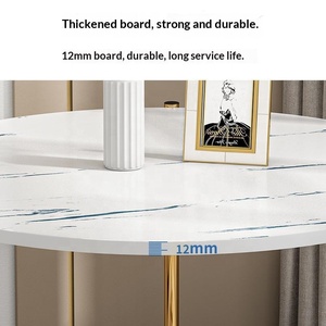 <span class=keywords><strong>Tavolino</strong></span> Laterale Rotondo di Lusso a Doppio Strato, <span class=keywords><strong>Tavolino</strong></span> da Caffè con Vano Portaoggetti per <span class=keywords><strong>Divano</strong></span> in Soggiorno, Struttura in Metallo Dorato con Finto Marmo - Product Image 4