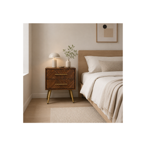 <b>Minimalist</b> Wooden <b>Bedside</b> <b>Table</b> 2 Drawer Nightstand with Brass Legs OEM ODM Custom Supplier Direct Supply Bedroom Furniture - Product Image 1