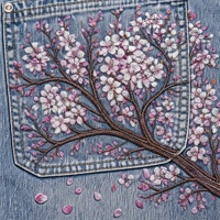 Shorts en jean pour homme brodés Sashiko Sakura, bleu clair délavé, motif fleurs de cerisier, coupe droite, décontracté d'été, fabricant OEM