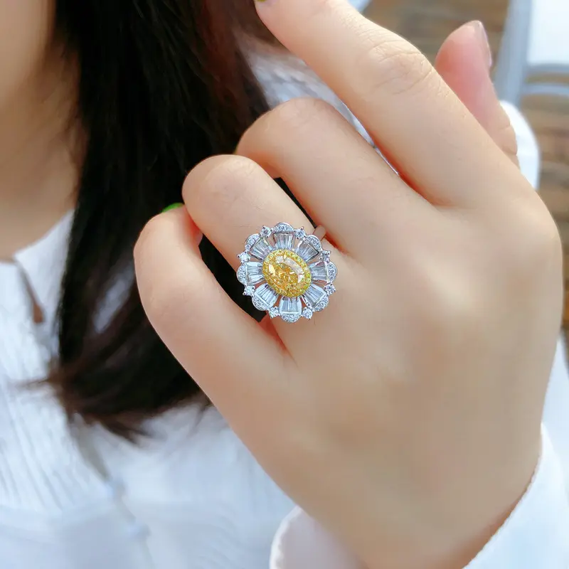 High luxury versatile yellow diamond flowers niche high-level design sense opening adjustable ring