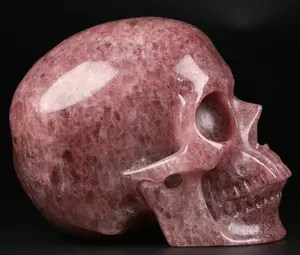 MR.SKULL 5.0inch Strawberry Quartz Skulls Crystal Skulls Statue Meditation Healing Stone