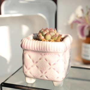 Pot de fleurs en céramique de style Ins, tendance, glacé, effet craquelé, poterie grossière, carré, créatif, en forme de boîte à biscuits, pour plantes succulentes - Product Image 1