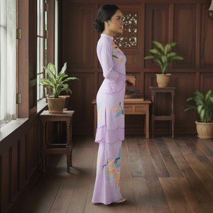 Ensemble Sedondon Raya 2025 Baju Kurung Borong, robe de soirée/formelle modeste à motif géométrique brodé, écologique, coupe trapèze - Product Image 3