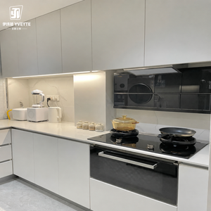 Meuble <span class=keywords><strong>de</strong></span> rangement mural supérieur sur mesure <span class=keywords><strong>pour</strong></span> cuisine complète, design minimaliste sans poignée, résistant à l'huile, finition grain <span class=keywords><strong>de</strong></span> bois, <span class=keywords><strong>pour</strong></span> maisons modernes - Product Image 1