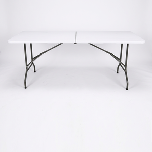 Mesa de Comedor Comercial Plegable Portátil Moderna y Resistente de Plástico y Acero, Oblonga Blanca y Verde para Uso Escolar y Hotelero - Product Image 1