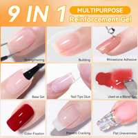 UR SUGAR 15ml Gel de renforcement multifonctionnel transparent 9 en 1, auto-nivelant, base pour strass, colle pour capsules d'ongles pour salon
