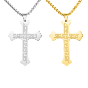 Collar de Cruz de Jesús con Símbolo de Fe <span class=keywords><strong>en</strong></span> Acero Inoxidable de Alta Calidad, Cadena Figaro Grabada, Regalo de Oración para Hombre, Joyería Cristiana - Product Image 1
