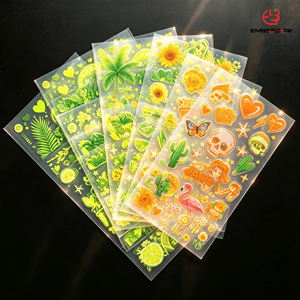สติกเกอร์ใสลายการ์ตูนสีเขียวมะนาว สไตล์พังก์หวานๆ กันน้ำ ลายหัวกะโหลก หัวใจ ดาว สำหรับตกแต่งเคสมือถือ กระเป๋าเดินทาง ขายส่ง - Product Image 1