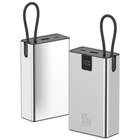 Batterie externe OEM 20000mAh 65W PD avec écran numérique et câble intégré, charge rapide pour iPhone 16/15 et ordinateur portable (aluminium)