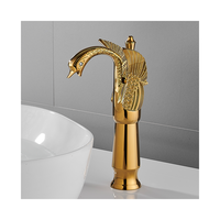 Robinet de lavabo haut de gamme en laiton, finition or brillant, en forme de cygne, pour eau chaude et froide, moderne, à poignée unique, à poser sur le comptoir, pour hôtels