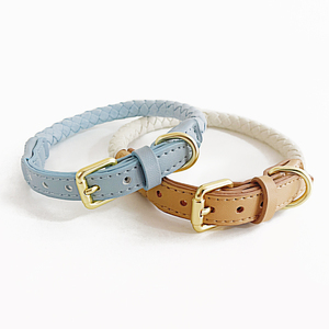 사용자 정의 가죽 개 가죽 끈 및 고리 세트 주식 도매 개인화 된 재활용 수제 럭셔리 꼰 작은 대형 애완 동물 로프 리드 - Product Image 2