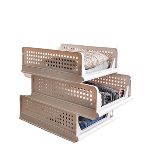 Storage rack drawer type stackable clothes foldable large capacity storage basket household Wardrobe Storage plastic