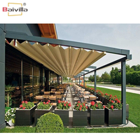 Système de gazebo en métal extérieur robuste ouverture automatique auvent pliant auvent rétractable PVC toit Pergola pour Restaurant