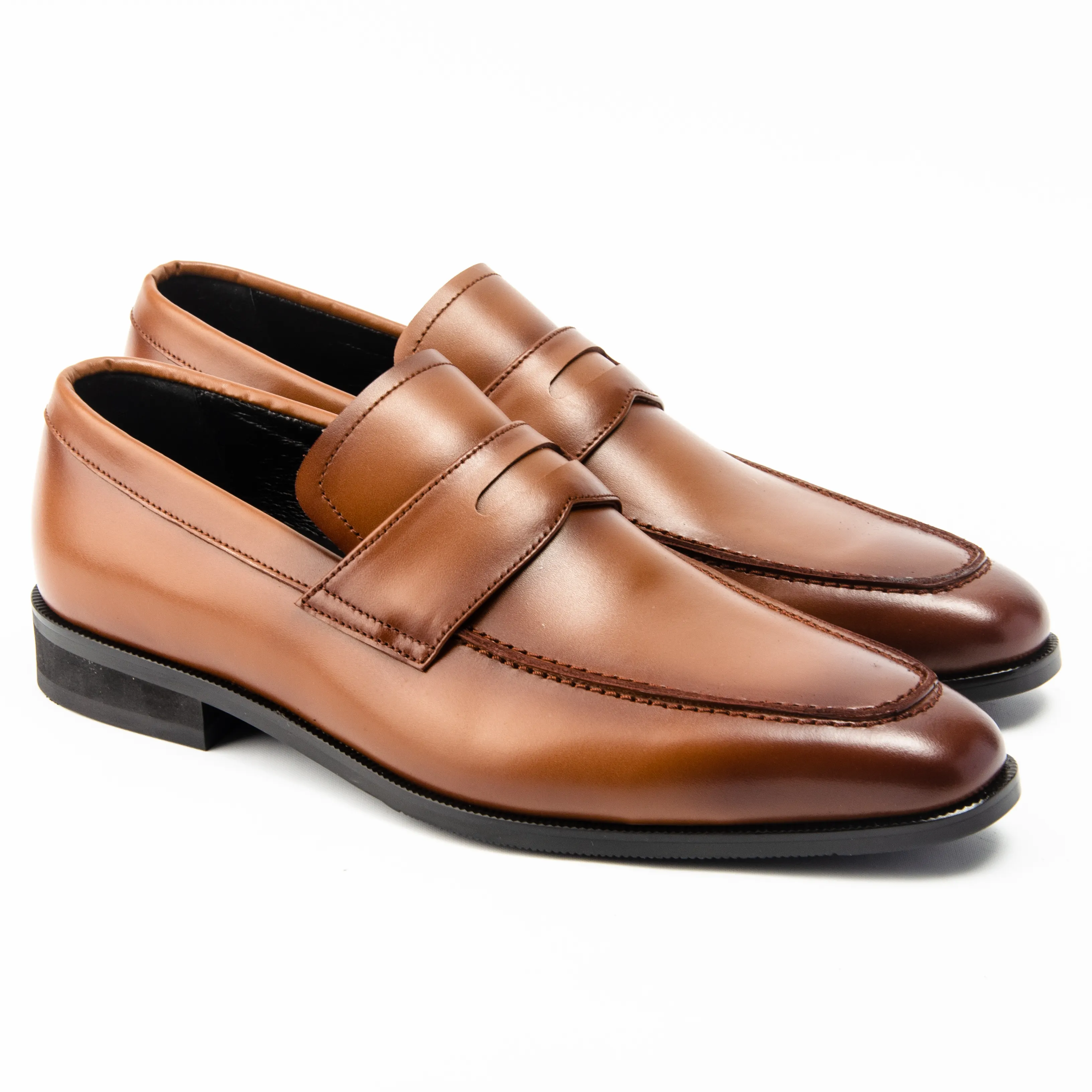 Hand Made Brown Formal Loafers Genuine Leather Penny Mens Dress Classic Shoes Men