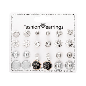 Women Heart Strawberries <b>Stud</b> <b>Earring</b> <b>Set</b> Wholesale 12 Pairs <b>Set</b> Jewelry Flower Rhinestone Pearl <b>Earrings</b> Girls Accessories Cute - Product Image 6