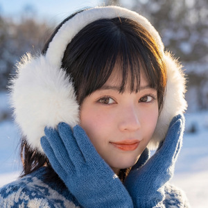 Plush Earmuffs White Long Haired Style 18.5x17.5x10cm Warm Winter Accessory For Students Cycling Travel - Product Image 2