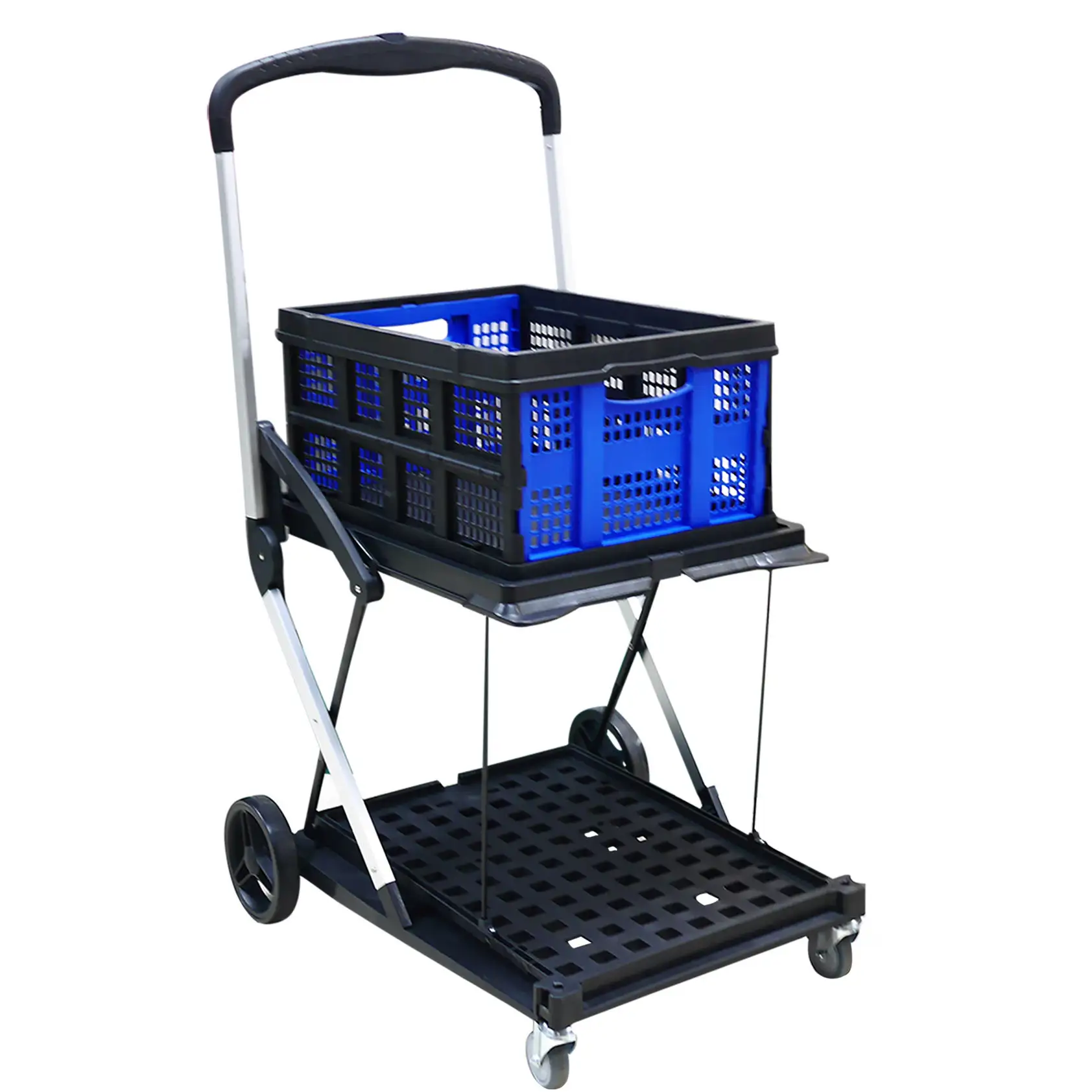 Çok kullanımlı 2 katmanlı katlanır 198 lbs kapasite katlanabilir yardımcı programı depolama el arabası bakkal bagaj hareketli ofis kullanımı için tekerlekler ile