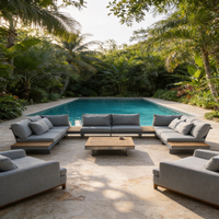 Pulverbeschichtetes Outdoor-Möbelset U-förmiges Aluminium-Gartensofa-Set mit Feuerstelle Outdoor-Couch-Set mit Kissen für Balkon