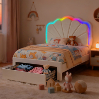 Lit en peluche Cloud Soft avec 400 couleurs qui dansent au rythme de votre musique, chargeur USB et rangement, taille double, rose et blanc