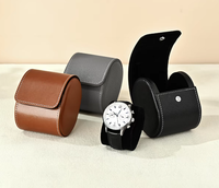 Étui de voyage pour montre en cuir PU, simple, avec fermeture à pression et coussin en velours, vente en gros, logo personnalisé, cadeau
