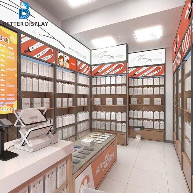 High Quality Custom Mobile Showroom Furniture Mobile Phone Display Table Wooden Showcase for Digital Shop