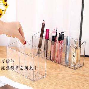 Acrylic Cosmetic Organizer <b>Box</b> With Compartments Detachable Desktop Storage For <b>Makeup</b> Brushes Pens Lipstick Transparent 4 In 1 - Product Image 1