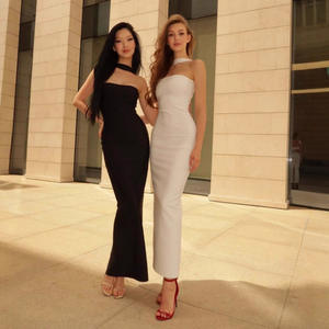 오프숄더 스트랩리스 섹시 여성 드레스 민소매 스트레이트 롱 바디콘 드레스 백리스 캐주얼 여름 파티 드레스 - Product Image 3