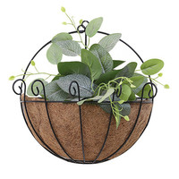 Pot de fleurs en métal, panier suspendu pour plantes avec doublure en fibre de coco, taille personnalisée, porte-plantes rond en fil métallique, panier chinois en fer noir