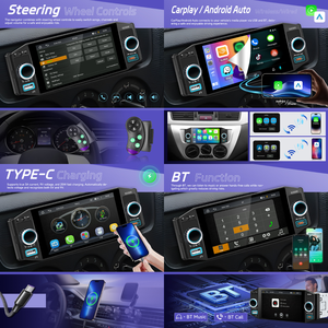 Radio para Auto Podofo 1 Din, Reproductor MP5 de 5 Pulgadas con Carplay Inalámbrico y Android Auto, Pantalla IPS MP5, BT/USB/Tipo-C, Garantía - Product Image 2