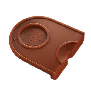 YF21 Black/Brown Food Safe Silicone Rubber Coffee Accessories Distribution Tool Tamper Mat Pod for Barista