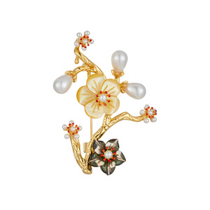 Chinese Style Plum Blossom Brooch Zinc Alloy Faux Pearl Flower Pin Women's Party Accessory - Product Image 5