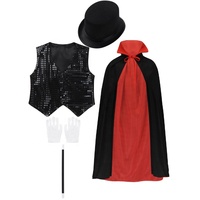 Costume de jeu de rôle de magicien pour enfant, gilet, Cape, chapeau, baguette magique, pour chorale, Jazz, scène de danse