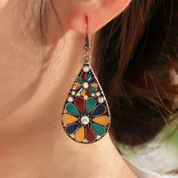 Anting-anting menjuntai jenis bunga matahari tetes air Bohemia anting-anting perhiasan Vintage Aloi banyak warna grosir