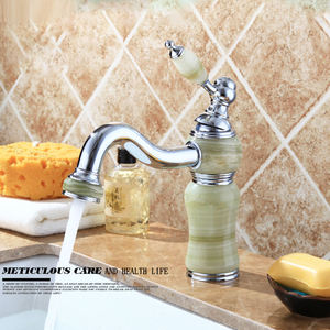 Grifo de Lavabo de Latón de Grado A con Acabado en Oro Titanio y Jade, Mezclador Giratorio para Hotel, Grifo de Agua Moderno de un Solo Orificio - Product Image 4