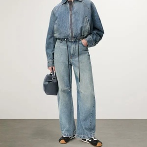 OEM Wholesale Vintage Loose Washed Button Casual Breathable Eco-Friendly Autumn Winter <b>Denim</b> <b>Jacket</b> Frayed Hem Long Sleeves <b>Crop</b> - Product Image 2