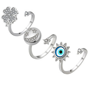 Bagues ajustables ouvertes les plus vendues, micro-pavées de zircon, en cuivre plaqué rhodium, bijoux anti-anxiété, vendus en gros - Product Image 1