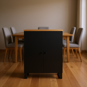 Credenza in Legno di Mango Massiccio, Colore Nero, Design Minimalista, Mobile Moderno per Sala da Pranzo, Armadio Contenitore - Product Image 2