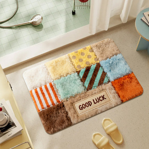 Tapis de salle de bain en velours patchwork antidérapant, rectangulaire, absorbant l'eau, séchage rapide, pour salle de bain, cuisine, porte d'entrée - Product Image 4