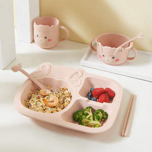 Vaisselle pour bébé personnalisée kit d'alimentation motif <span class=keywords><strong>dinosaure</strong></span> en fibre de blé <span class=keywords><strong>assiette</strong></span> pour bébé costume d'assiettes et bols pour enfants - Product Image 2